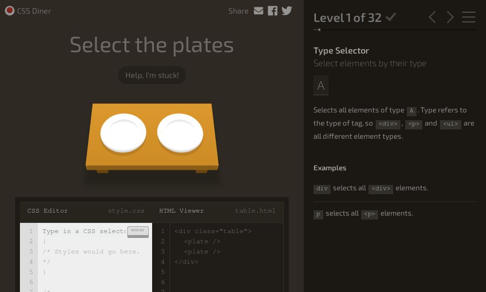 Screenshot of CSS Diner