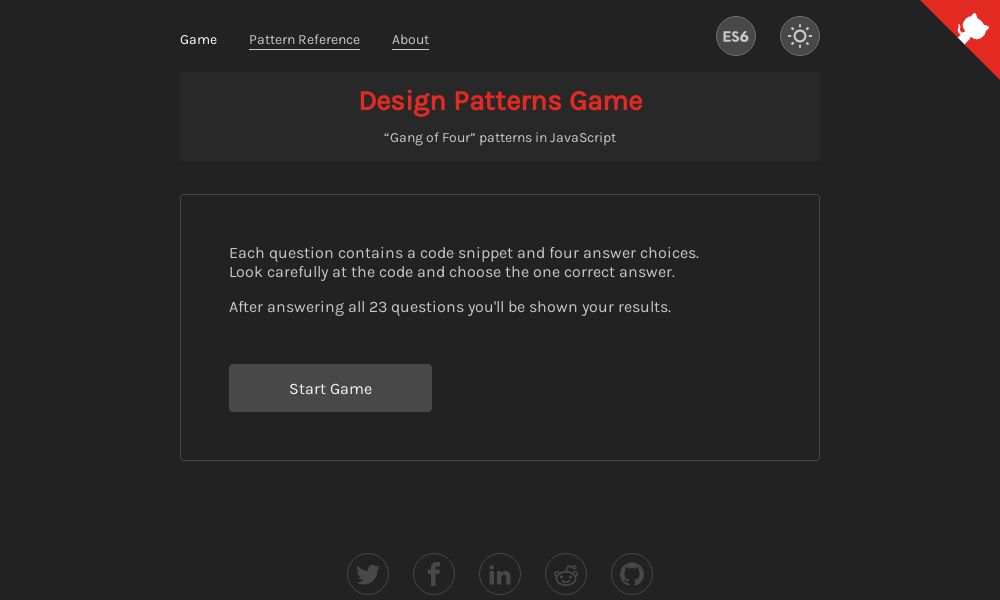 Screenshot of Design Patterns Game