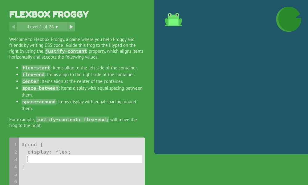 Screenshot of Flexbox Froggy