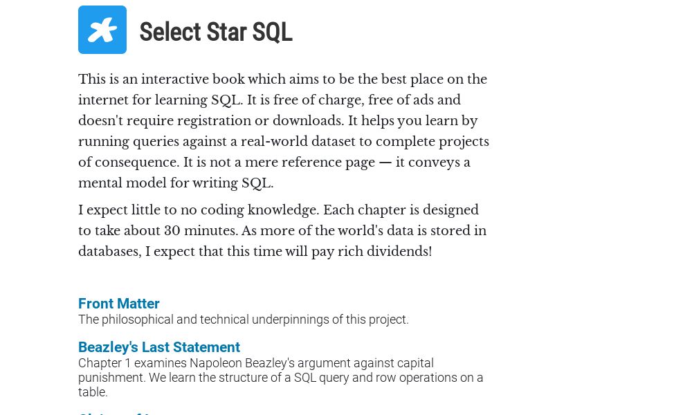 Screenshot of Select Star SQL